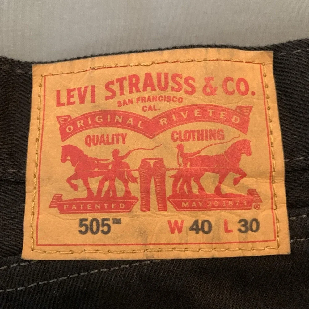 Levis 505 Jeans Mens 40x30 Black Dark Wash Regular Fit Straight Denim Pants